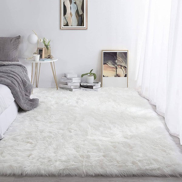 White Faux Fur Soft Sheepskin Area Rug 2' x 3'