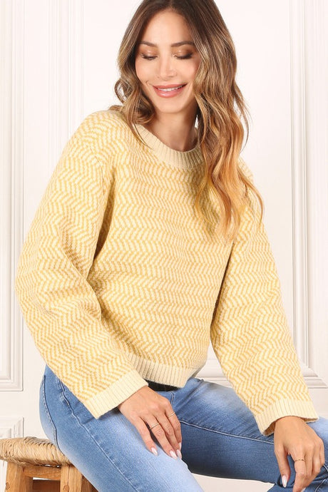 Herringbone Pattern Crew Neck Sweater king-general-store-5710.myshopify.com