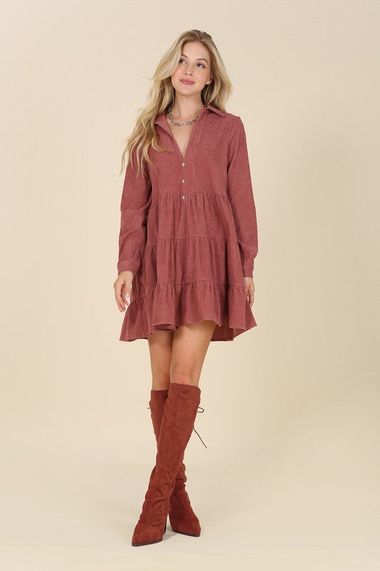 Corduroy Tiered Mini Dress king-general-store-5710.myshopify.com