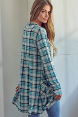 Plaid Long Sleeve Side Pockets Cardigan