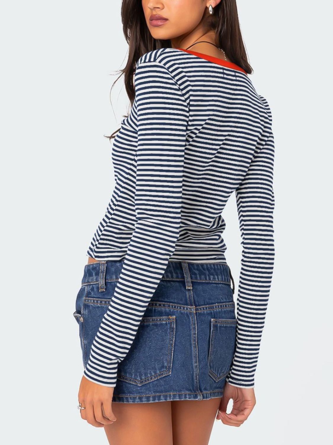 Buttoned Striped Long Sleeve T-Shirt