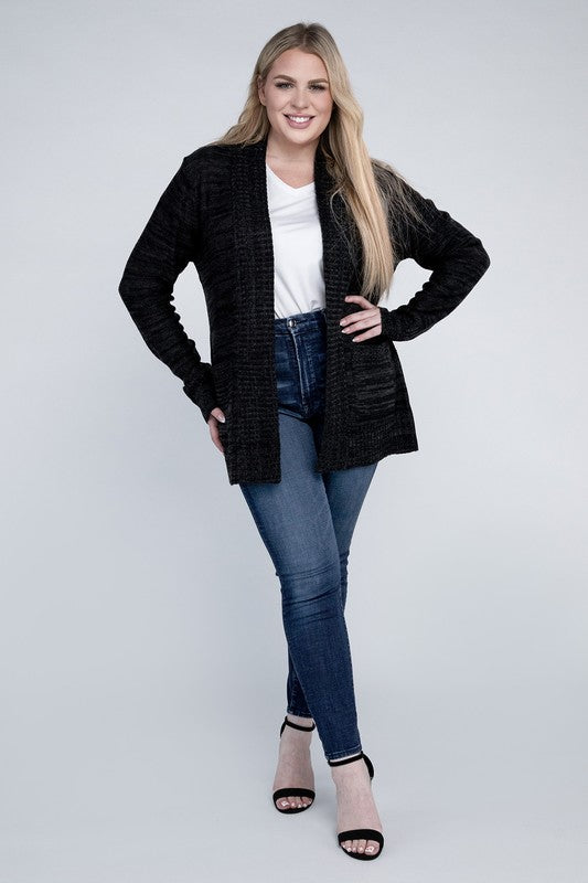 Plus Solid Open Front Cardigan king-general-store-5710.myshopify.com