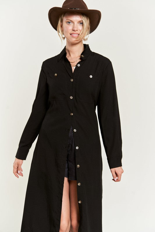 SOLID BUTTON DOWN BELTED LONG DRESS 30-545 king-general-store-5710.myshopify.com