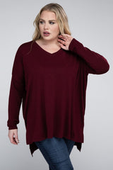 Plus Dolman Sleeve V-Neck Side Slit Hi-Low Hem Top king-general-store-5710.myshopify.com