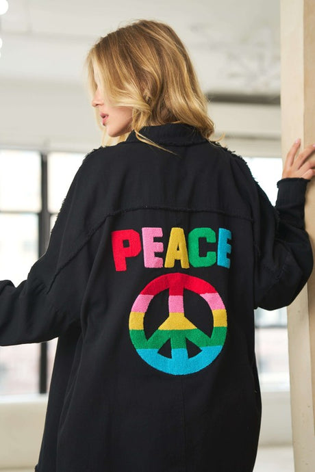 Multi Color Lettering Peace Symbol Button Up Shirt king-general-store-5710.myshopify.com