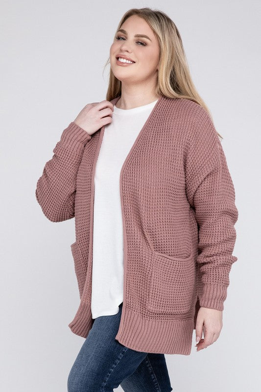 Plus Low Gauge Waffle Open Cardigan Sweater king-general-store-5710.myshopify.com