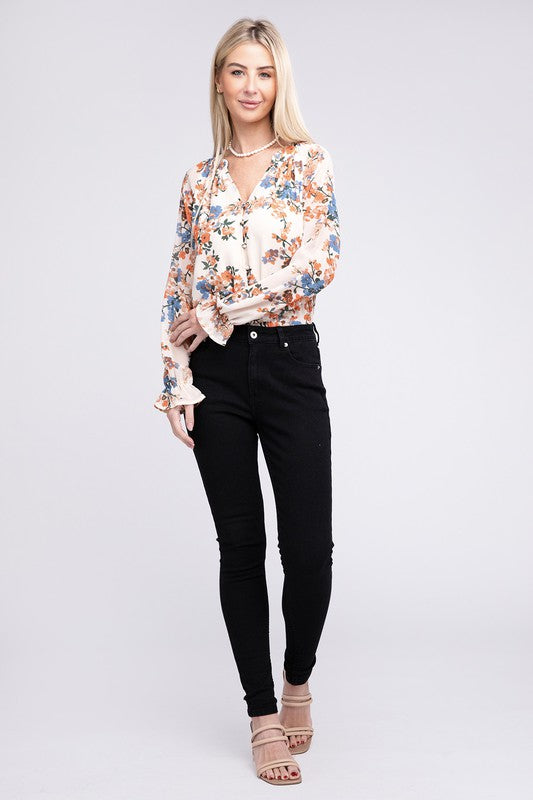 Floral Long Sleeve Chiffon Blouse