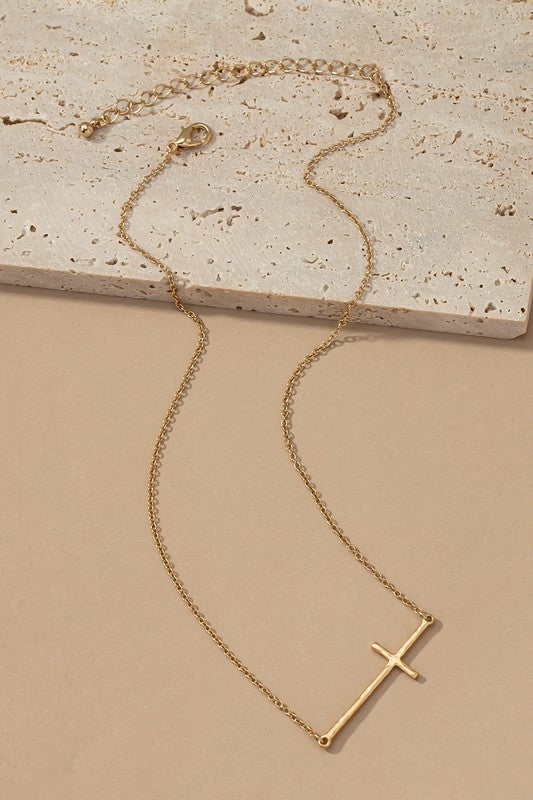 Hammered Sideway Cross Necklace king-general-store-5710.myshopify.com