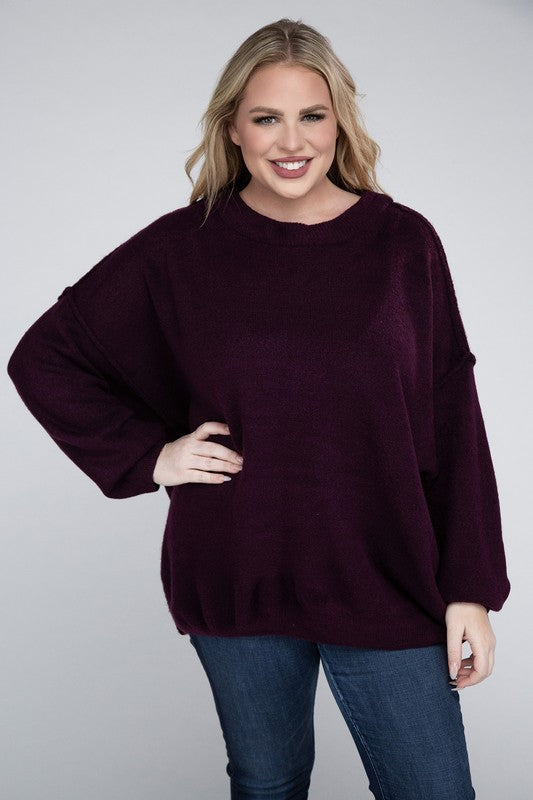 Plus Oversized Round Neck Raw Seam Melange Sweater king-general-store-5710.myshopify.com