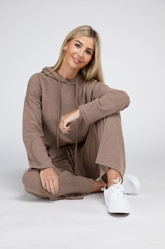 Hooded Textured Top and Pants Set