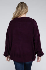 Plus Oversized Round Neck Raw Seam Melange Sweater king-general-store-5710.myshopify.com