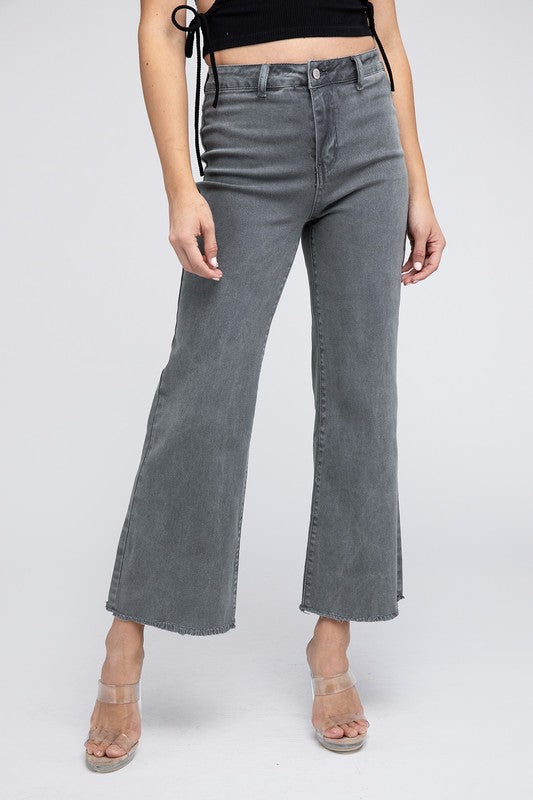 Acid Wash Frayed Cutoff Hem Straight Wide Pants king-general-store-5710.myshopify.com