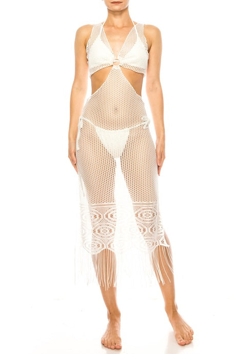 Relaxing Crochet with Tinsel Bottom Mid Cutout Cover Up king-general-store-5710.myshopify.com