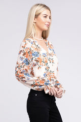 Floral Long Sleeve Chiffon Blouse