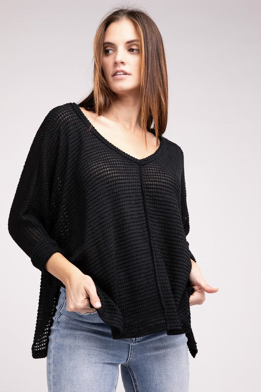 V-Neck Hi-Low Hem Jacquard Sweater king-general-store-5710.myshopify.com