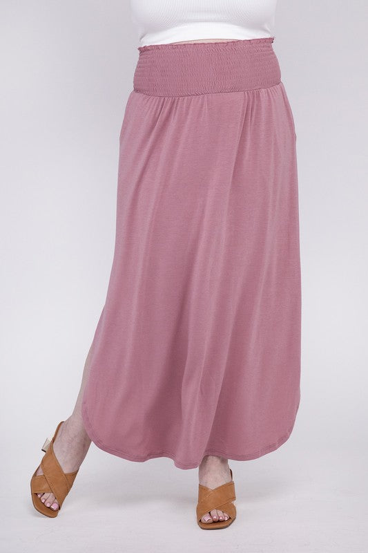 Plus Smocked Waist Side Slit Maxi Skirt with Pockets king-general-store-5710.myshopify.com