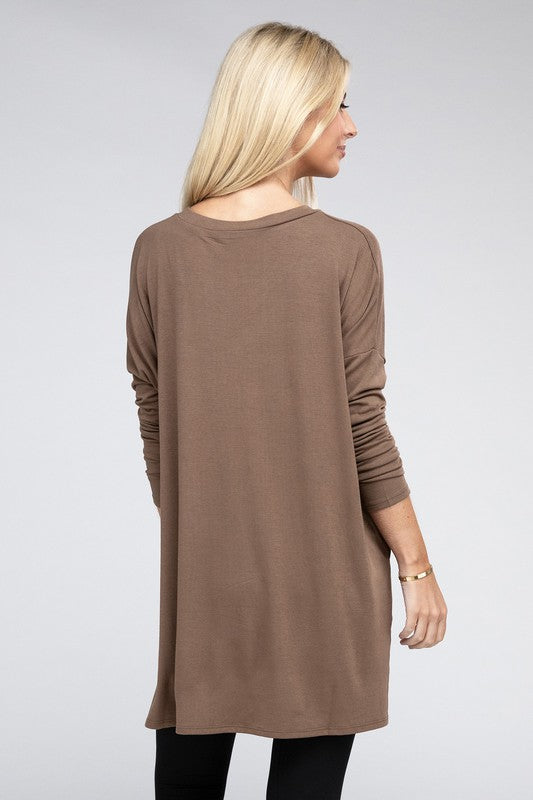 Dolman Long Sleeve V-Neck Side Slit Hi-Low Hem Top king-general-store-5710.myshopify.com