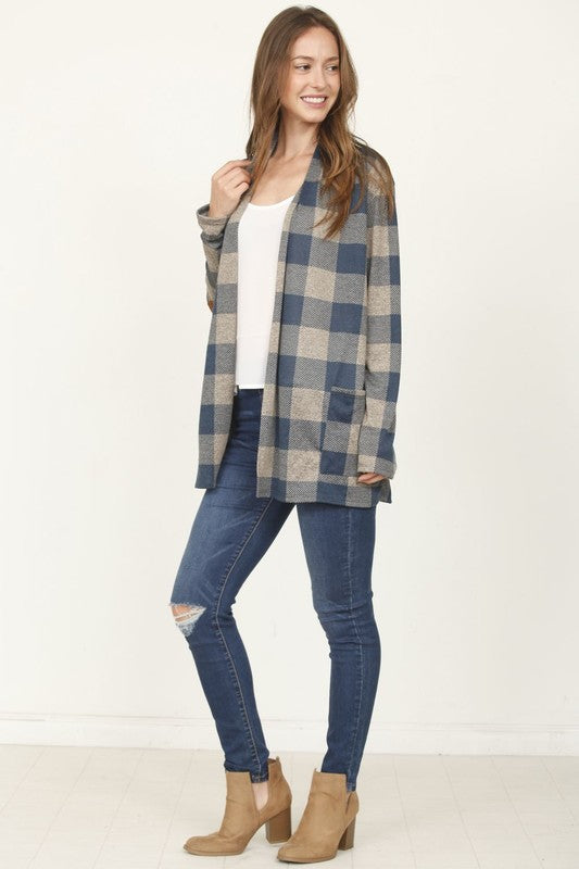 Checkered Elbow Patch Cardigan king-general-store-5710.myshopify.com