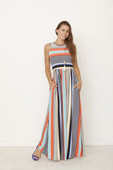 Multi Color Stripe Maxi Dress with Hidden Pocket