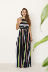 Multi Color Stripe Maxi Dress with Hidden Pocket