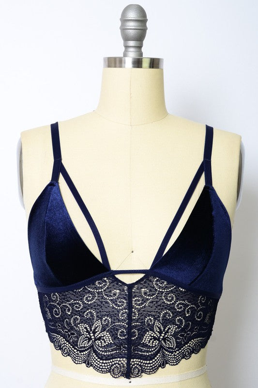 Velvet longline Lace Bralette king-general-store-5710.myshopify.com