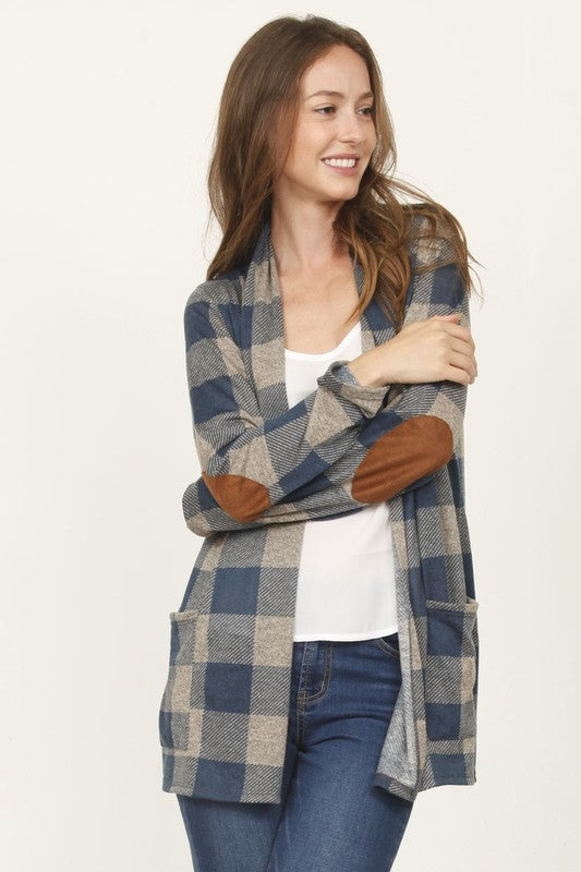 Checkered Elbow Patch Cardigan king-general-store-5710.myshopify.com