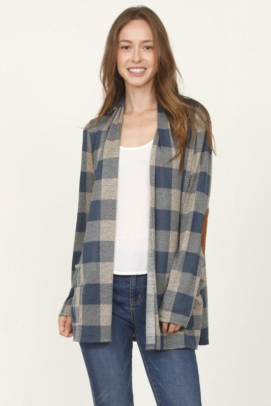 Checkered Elbow Patch Cardigan king-general-store-5710.myshopify.com