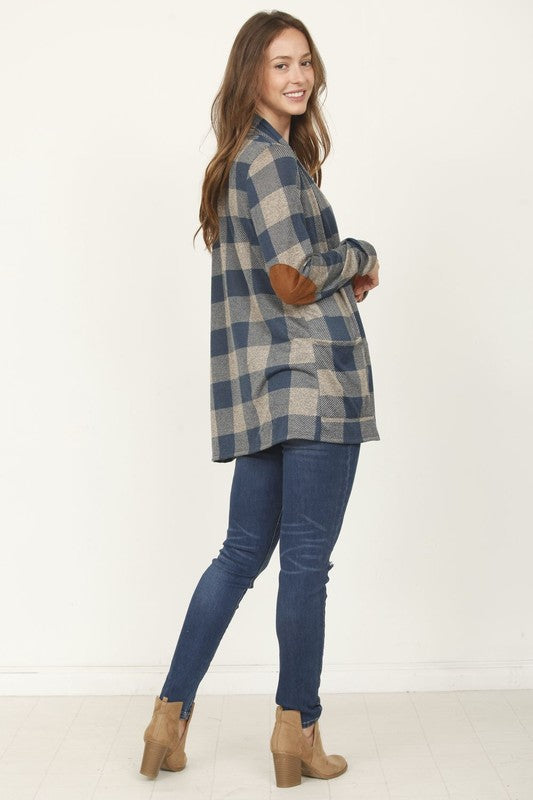 Checkered Elbow Patch Cardigan king-general-store-5710.myshopify.com