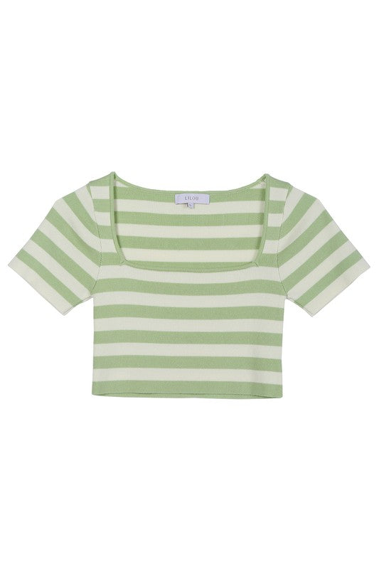 Striped Ribbed Short Sleeve Crop Top king-general-store-5710.myshopify.com