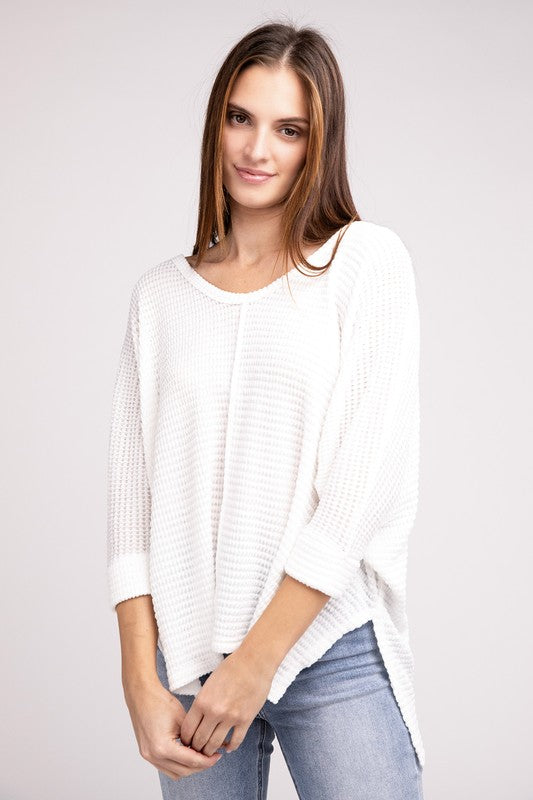 V-Neck Hi-Low Hem Jacquard Sweater king-general-store-5710.myshopify.com