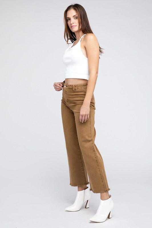 Acid Wash Frayed Cutoff Hem Straight Wide Pants king-general-store-5710.myshopify.com