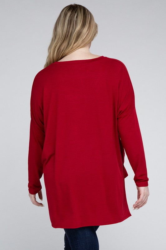 Plus Dolman Sleeve V-Neck Side Slit Hi-Low Hem Top king-general-store-5710.myshopify.com