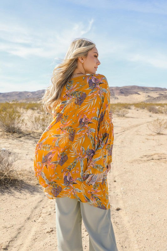 Tropical Leaves Draped Sleeve Kimono king-general-store-5710.myshopify.com