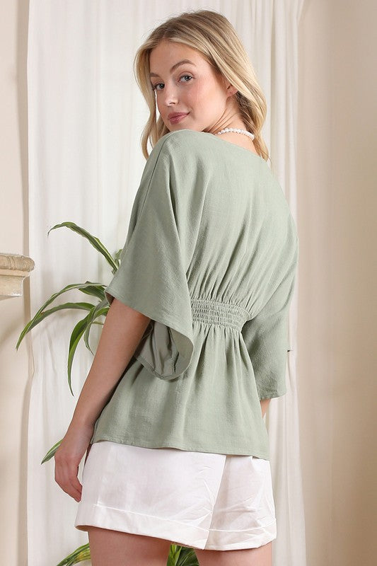 Sage Deep V-Neck Button Down Top king-general-store-5710.myshopify.com