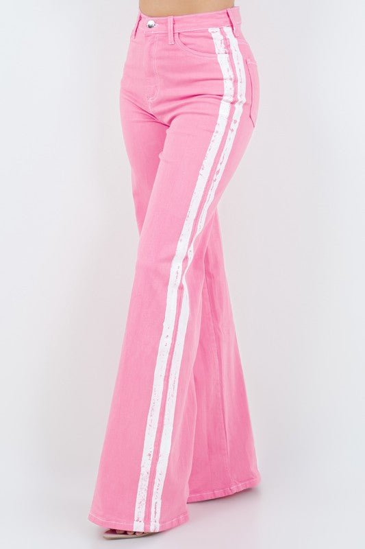 Wide Leg Striped Jeans in Pink