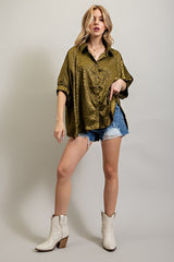 Light Satin Print Button Down Shirt