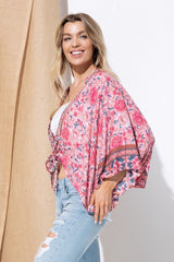 LIGHT WOVEN SQUARED OPEN KIMONO CARDIGAN WITH TIE