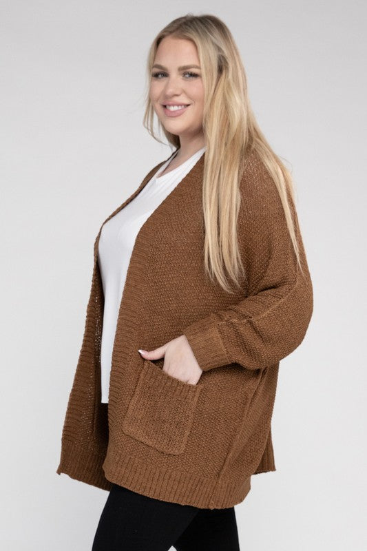 Plus Size Ribbed Knit Open Front Cardigan king-general-store-5710.myshopify.com