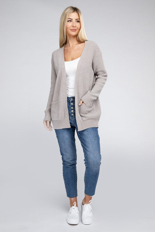 Melange Open Front Sweater Cardigan king-general-store-5710.myshopify.com