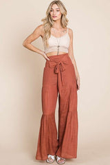 Tie Front Ruched Waist Back Pants king-general-store-5710.myshopify.com