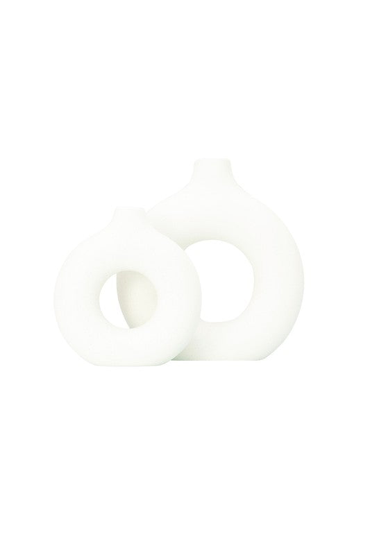 Modern Ceramic Vase Round Shape 2 pc Set