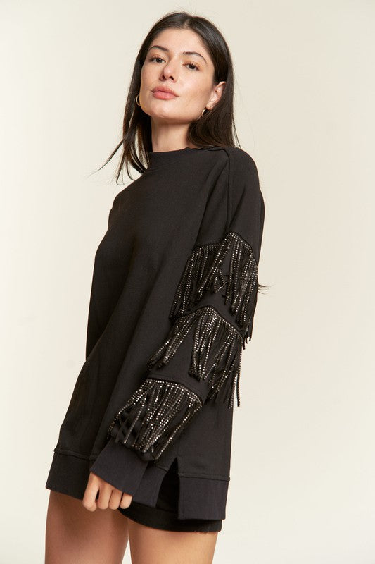 Plus Silver Studded Fringe Sleeve Top king-general-store-5710.myshopify.com