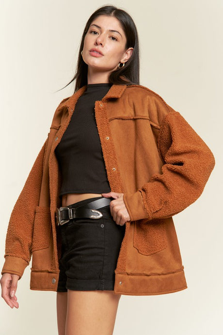 Plus Faux Fur and Suede Jacket king-general-store-5710.myshopify.com