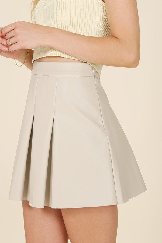 Ivory Vegan Leather Pleated Mini Skirt king-general-store-5710.myshopify.com