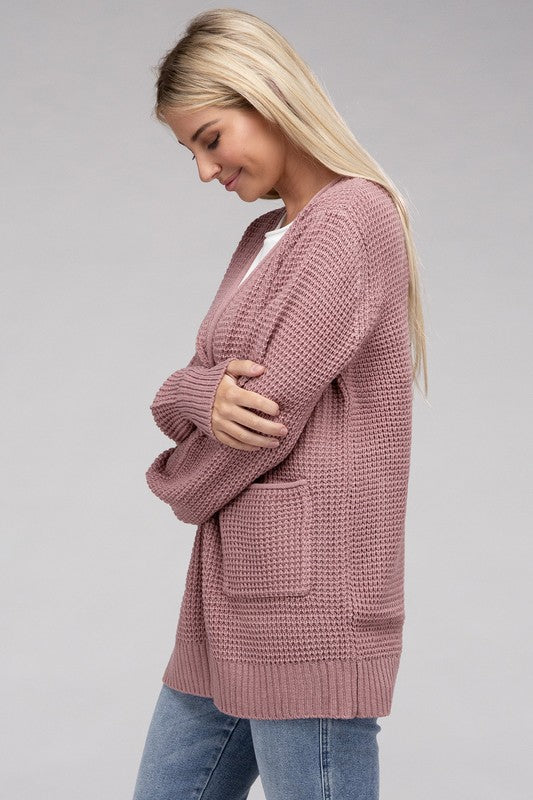 Low Gauge Waffle Open Cardigan Sweater king-general-store-5710.myshopify.com