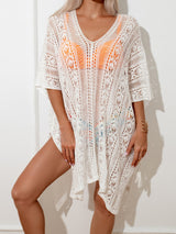 Openwork V-Neck Half Sleeve Cover-Up