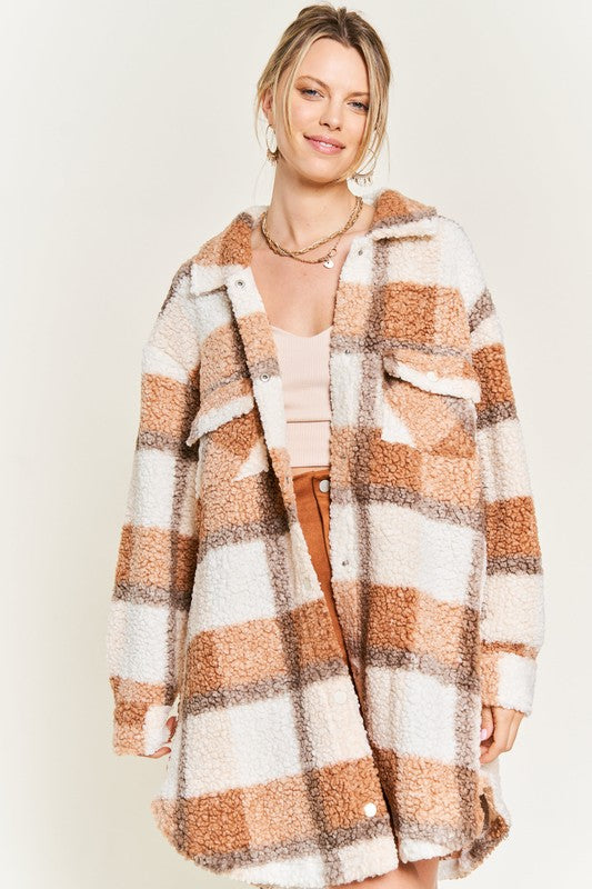 Plus Fuzzy Plaid Teddy Jacket king-general-store-5710.myshopify.com