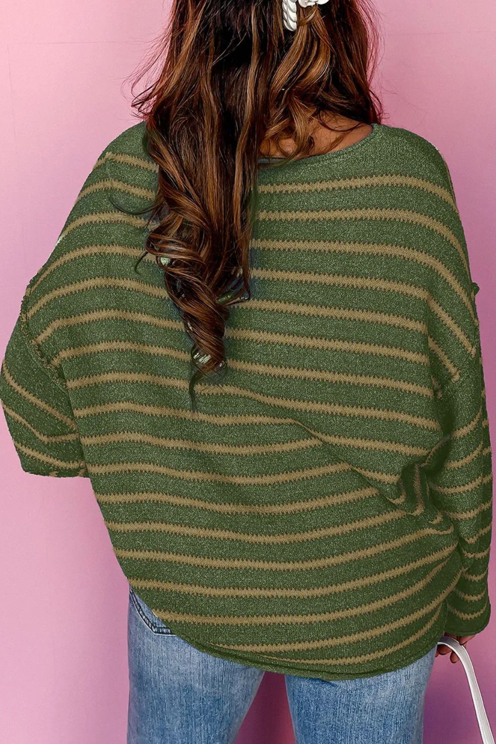 Striped Round Neck Dropped Shoulder Sweater