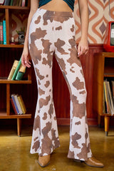 Mocha Cow Print Flared Pants king-general-store-5710.myshopify.com