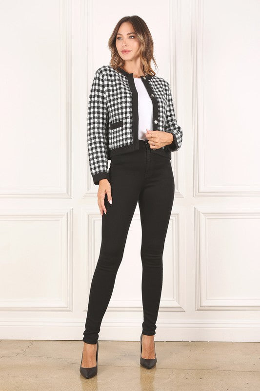 Black Check Knitted Jacket king-general-store-5710.myshopify.com